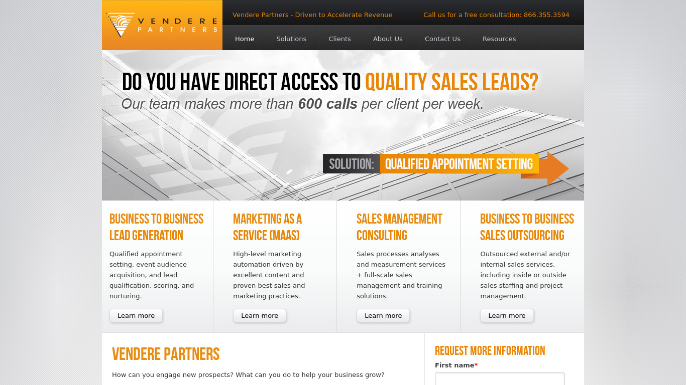Vendere Partners Landing page