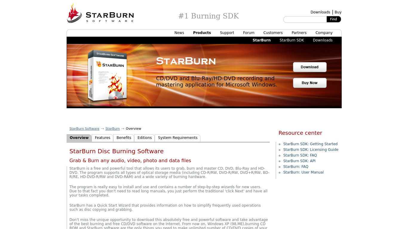 StarBurn Landing page