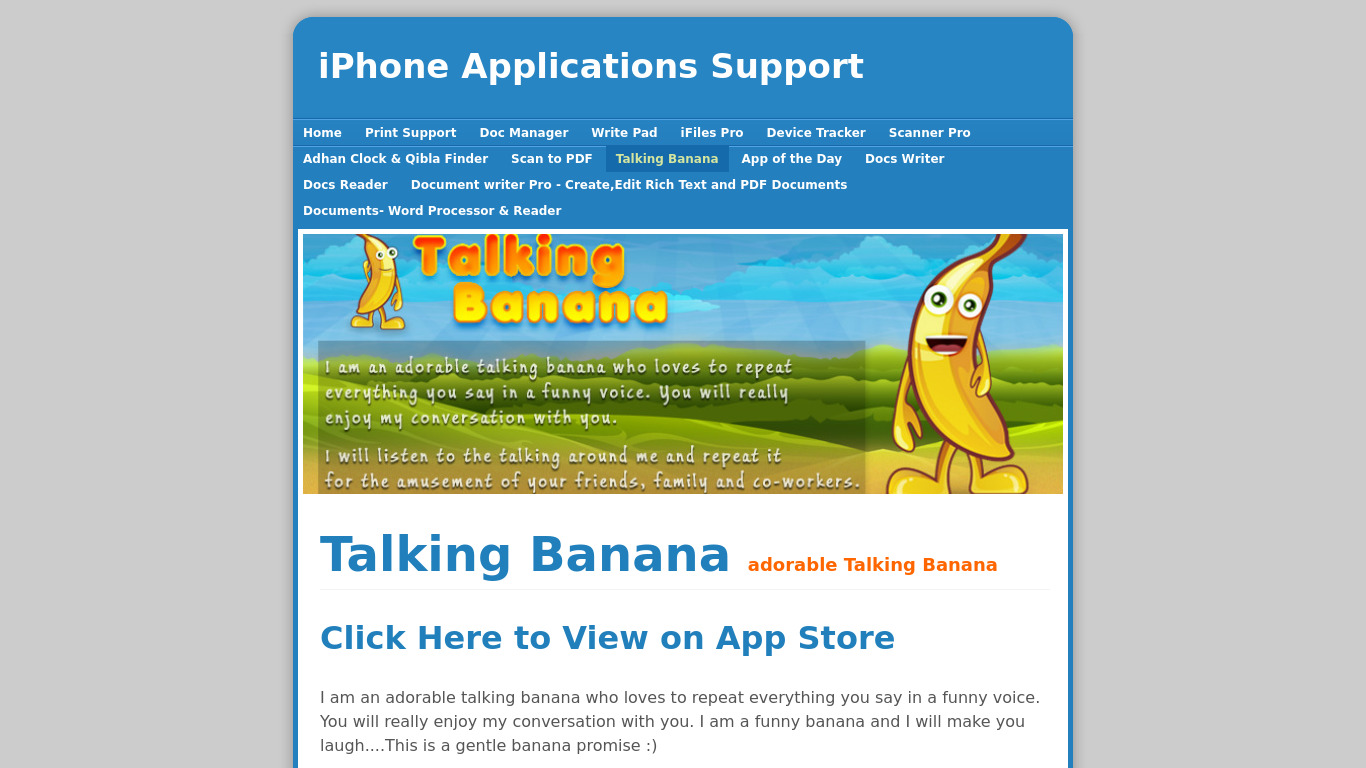 Talking Banana Landing page