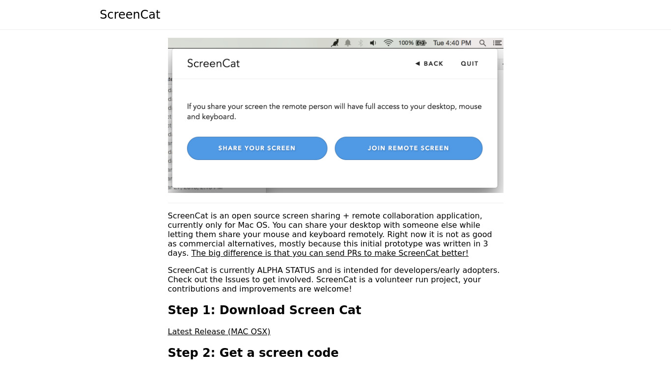ScreenCat Landing page