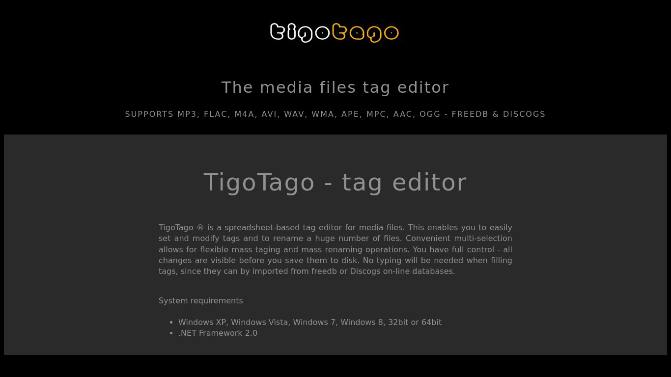 TigoTago Landing page