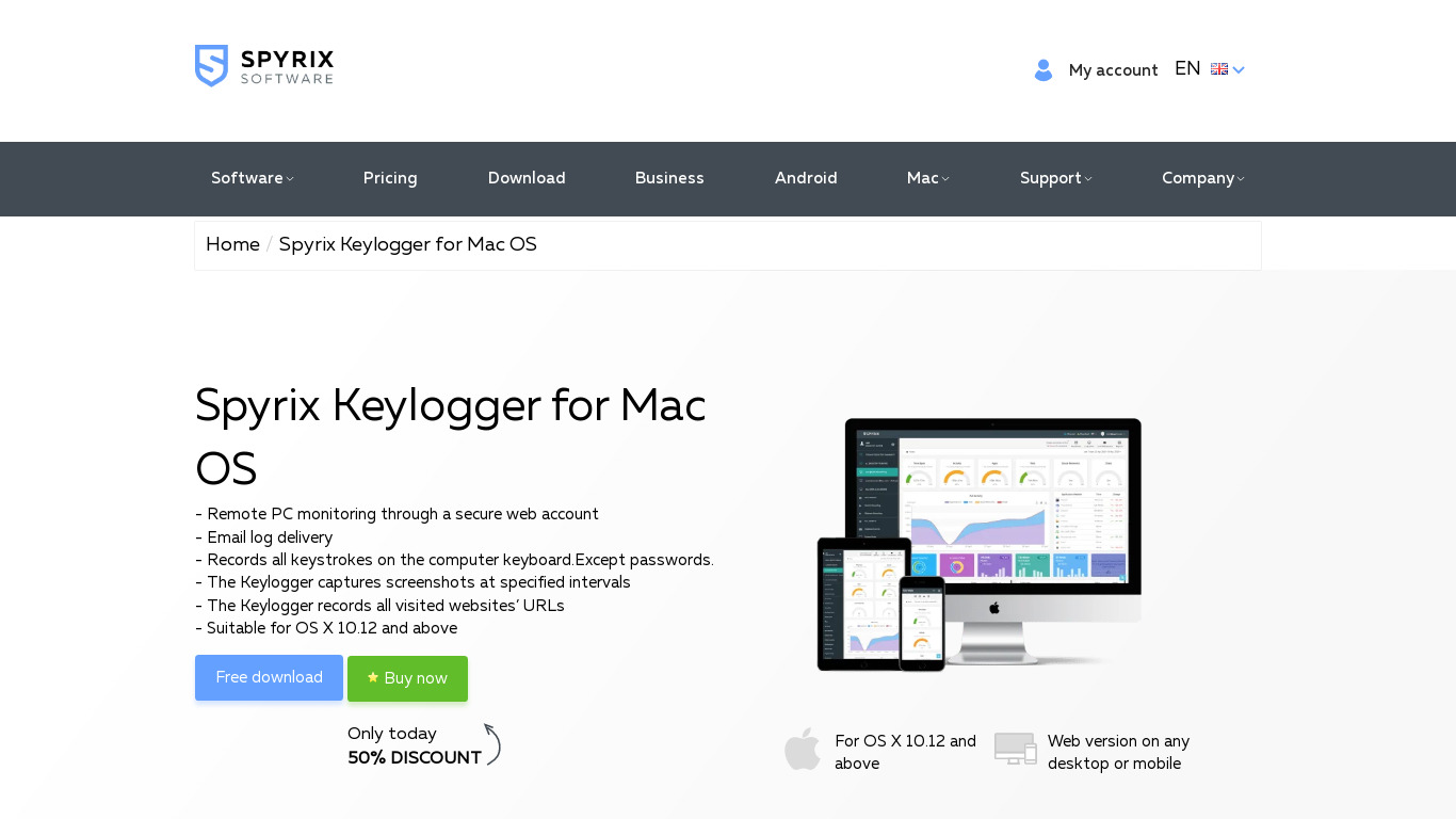 Spyrix Keylogger for Mac Landing page