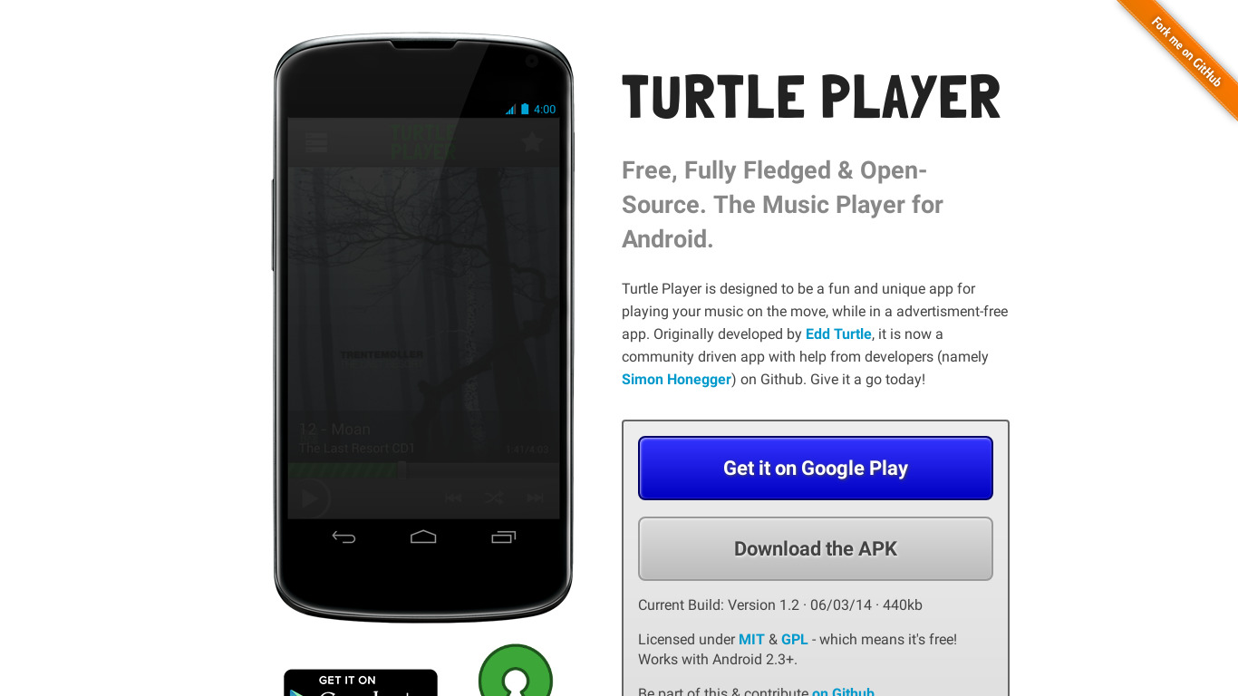 Turtle Player Landing page