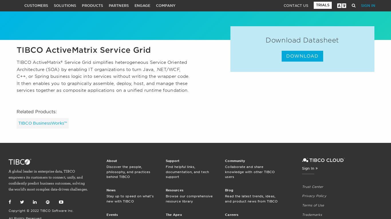 TIBCO Service Grid Landing page