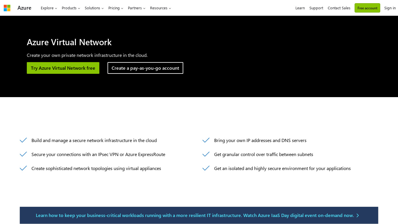 Azure Virtual Network Landing page