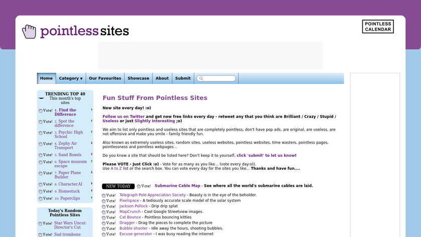 Pointless sites Landing Page