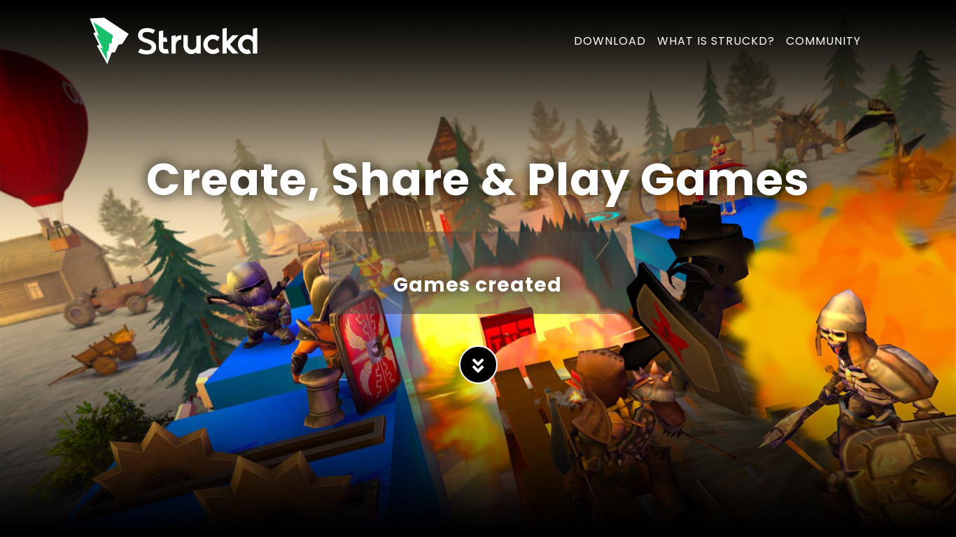 Struckd - 3D Game Creator Landing page