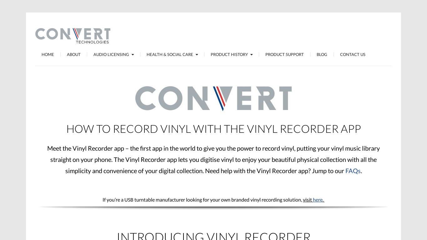 convert-av.com Vinyl Recorder Landing page