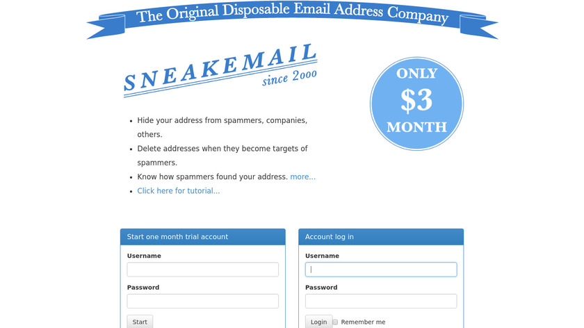 Sneakemail Landing Page