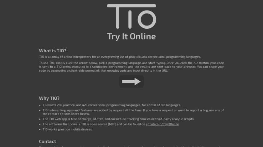 Try It Online (TIO) Landing Page