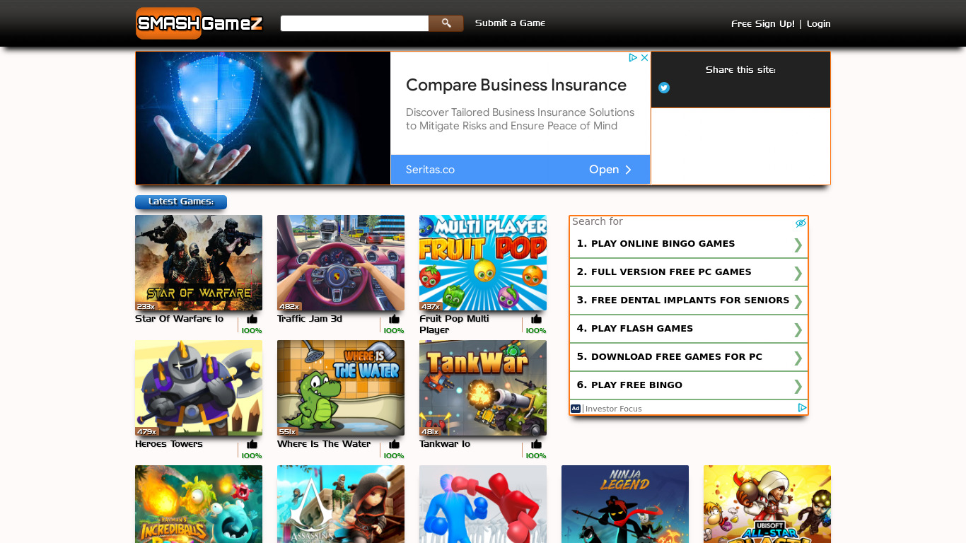 SmashGamez.com Landing page