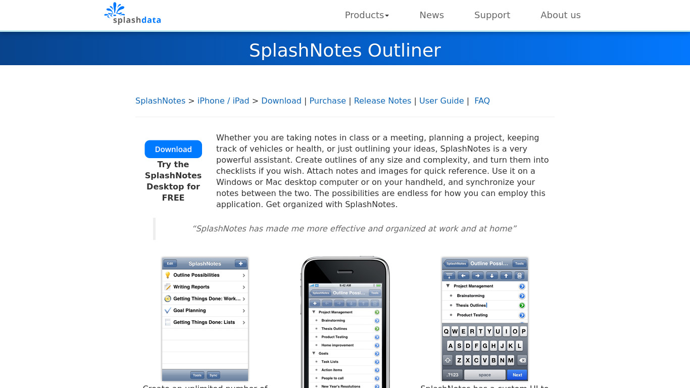 Splash Notes Landing page