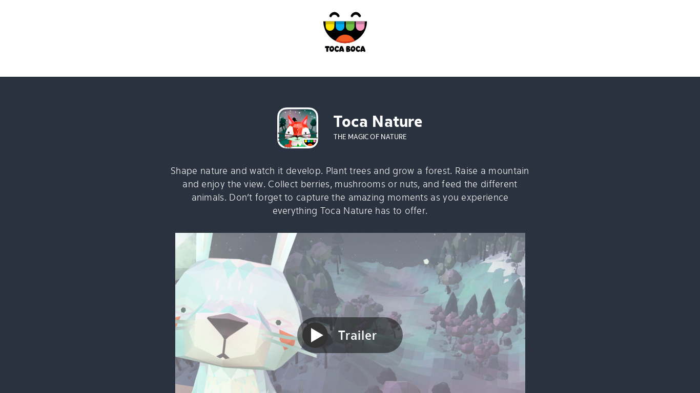 Toca Nature Landing page