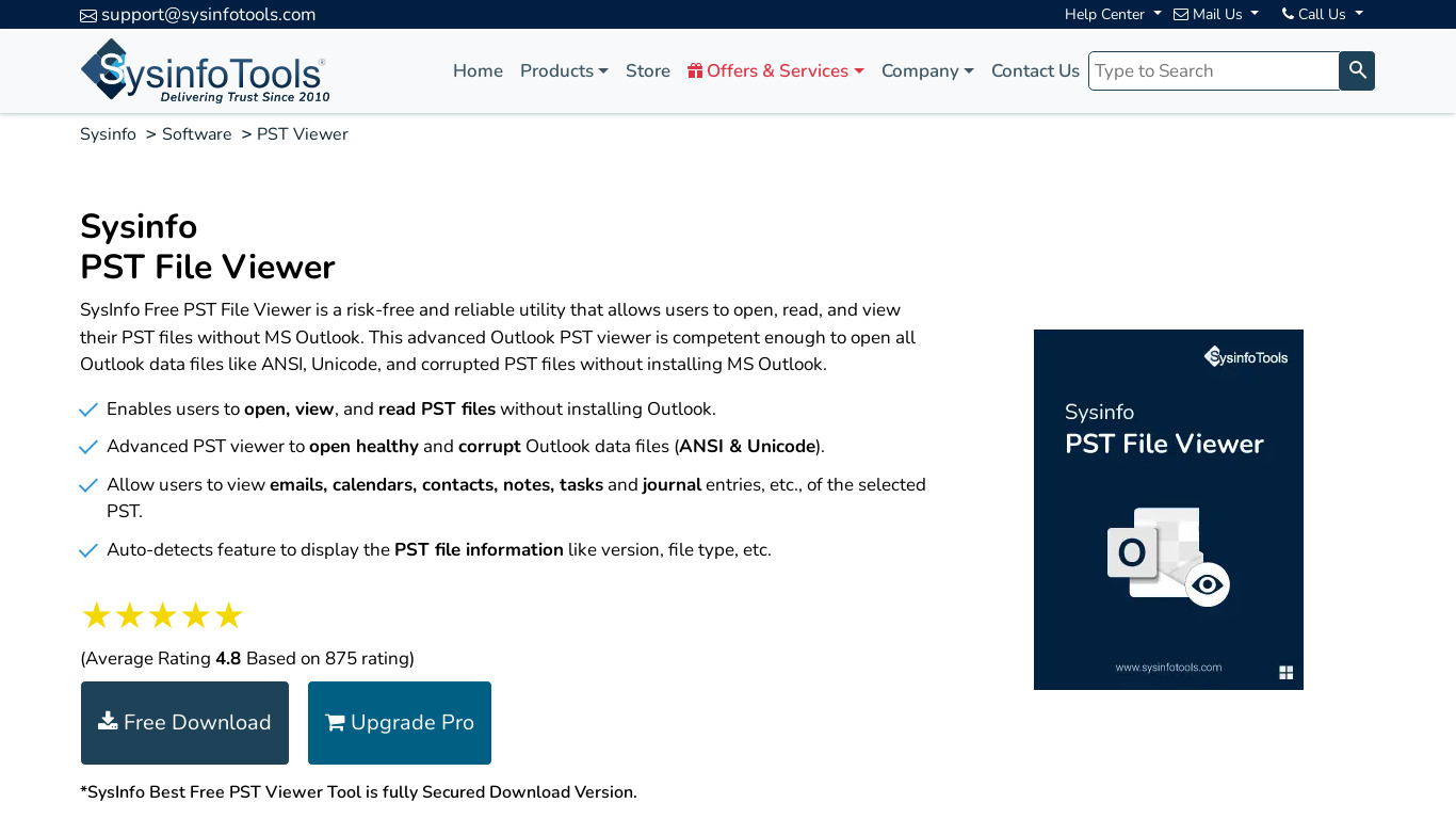 SysInfo PST File Viewer Landing page
