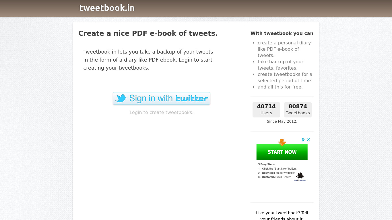 Tweetbook.in Landing page