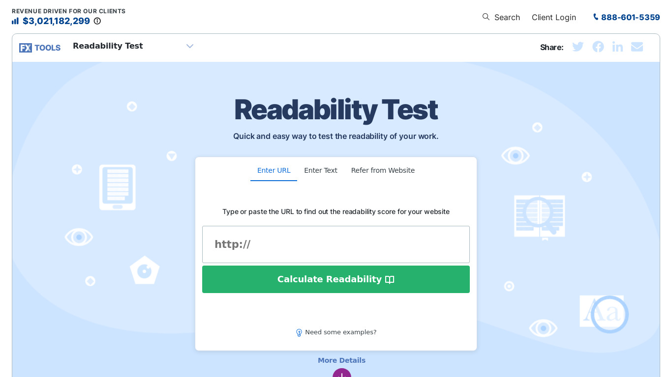 The Readability Test Tool Landing page