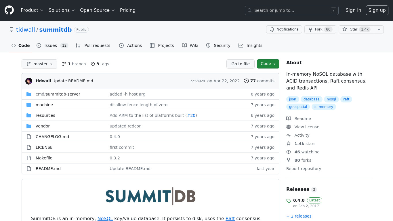 SummitDB Landing page