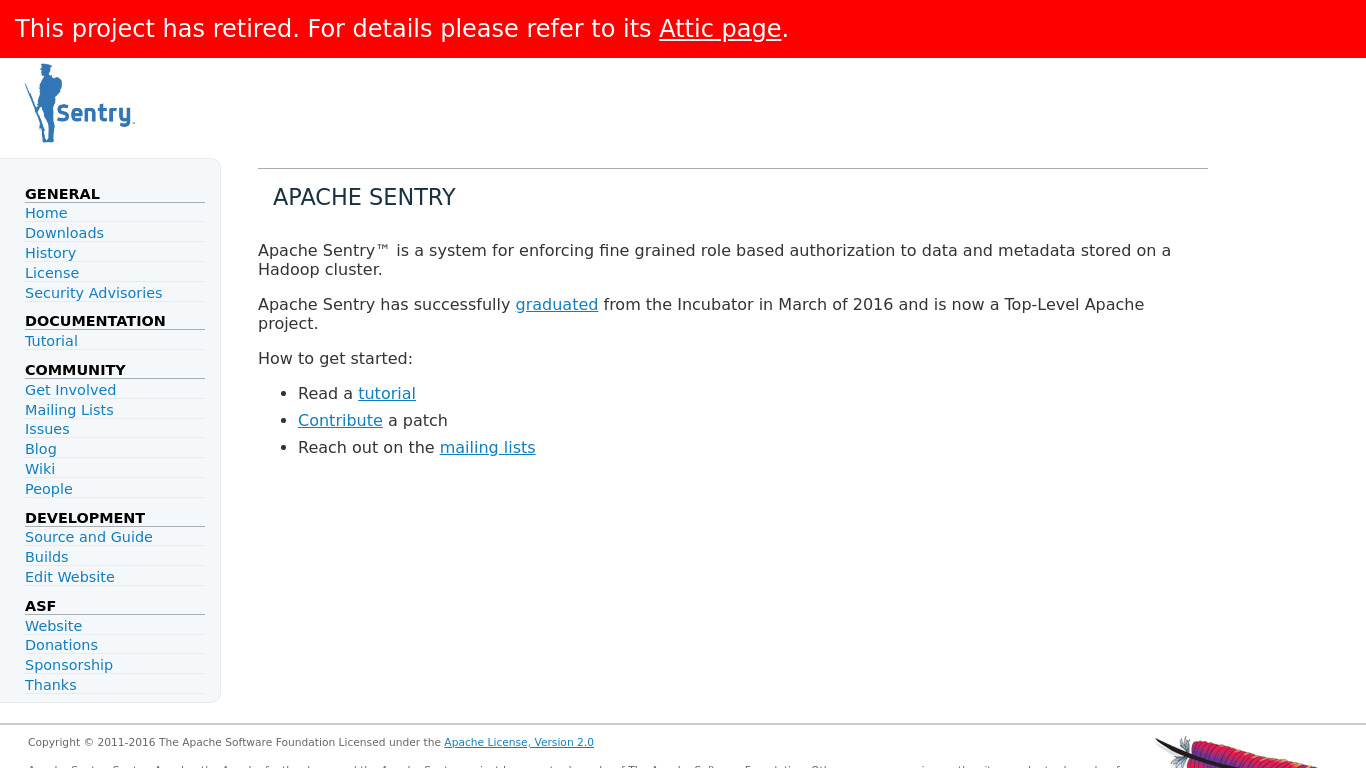 Apache Sentry Landing page