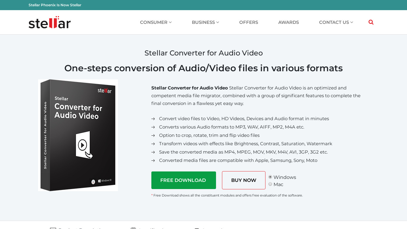 Stellar Audio Video Converter Landing page