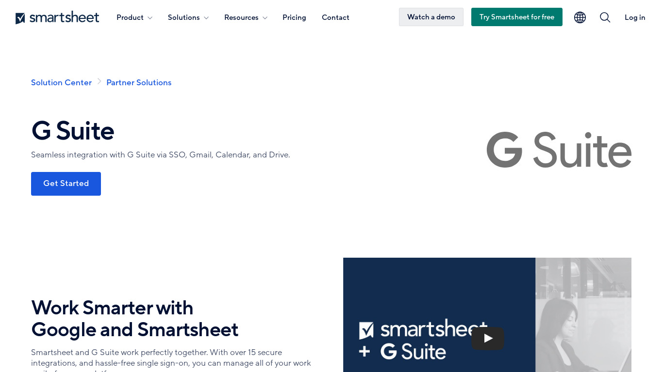Smartsheet for G Suite Landing page