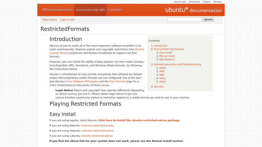 Ubuntu Restricted Extras Landing Page