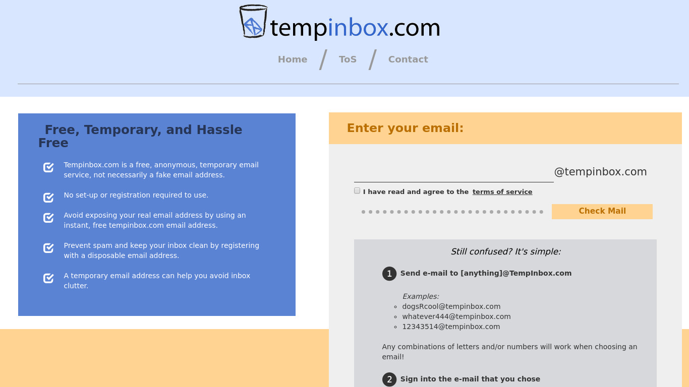 TempInbox.com Landing page