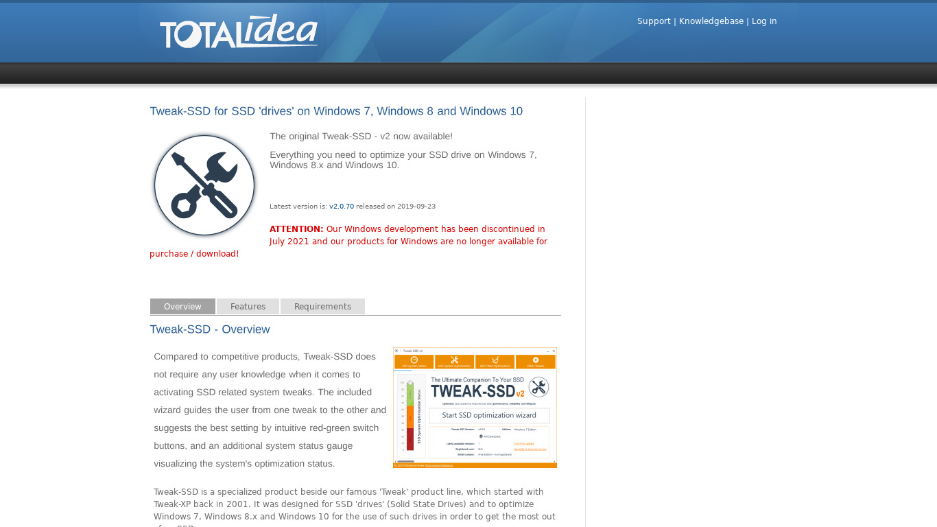 totalidea.com Tweak-SSD Landing page