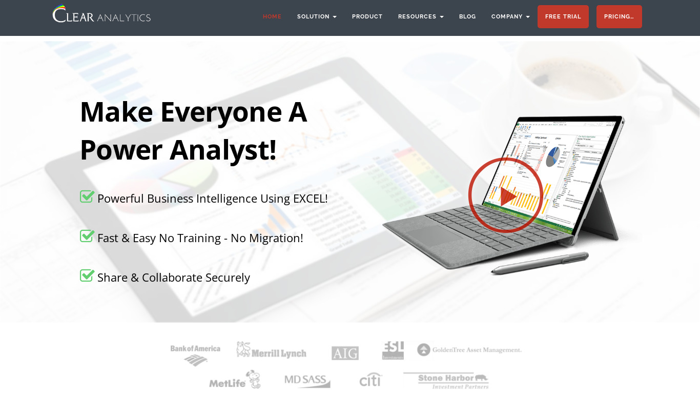 Clear Analytics Landing page