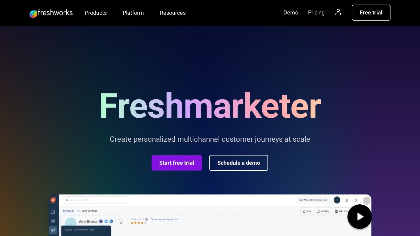 Marketing Automation by Freshworks Landing page