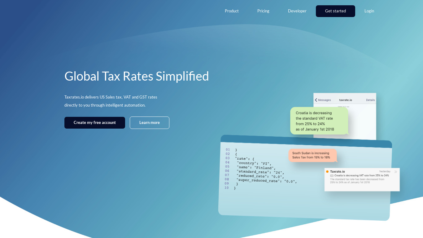 TaxRates.io Landing page