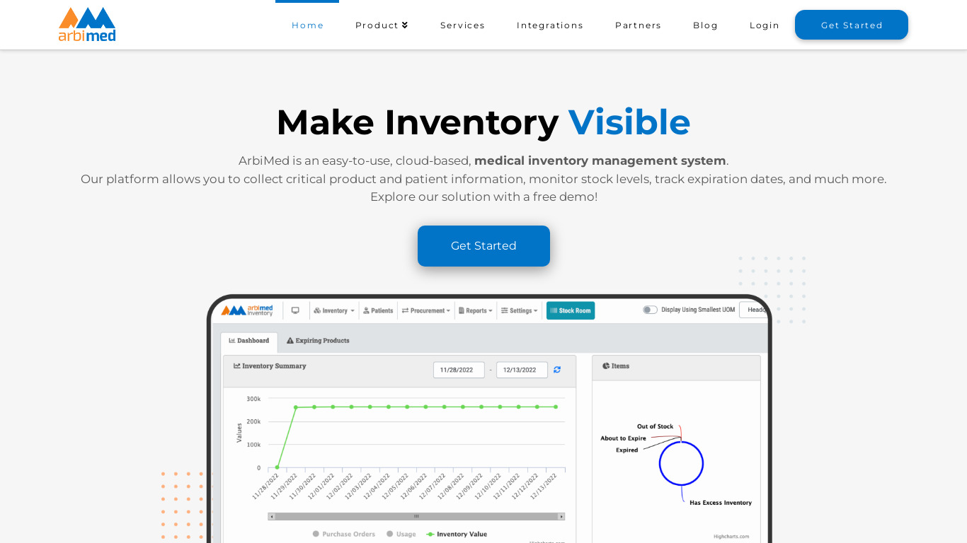 ArbiMed Inventory Landing page