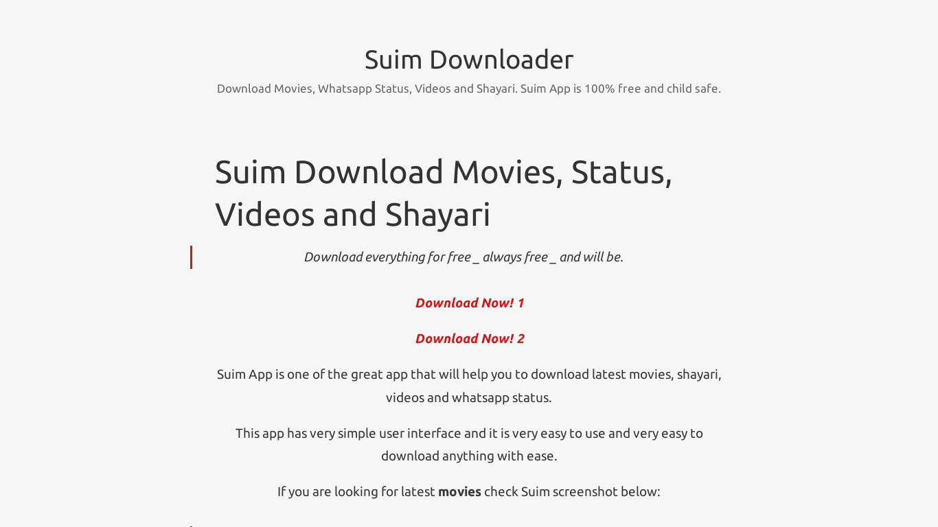 Suim Downloader Landing page