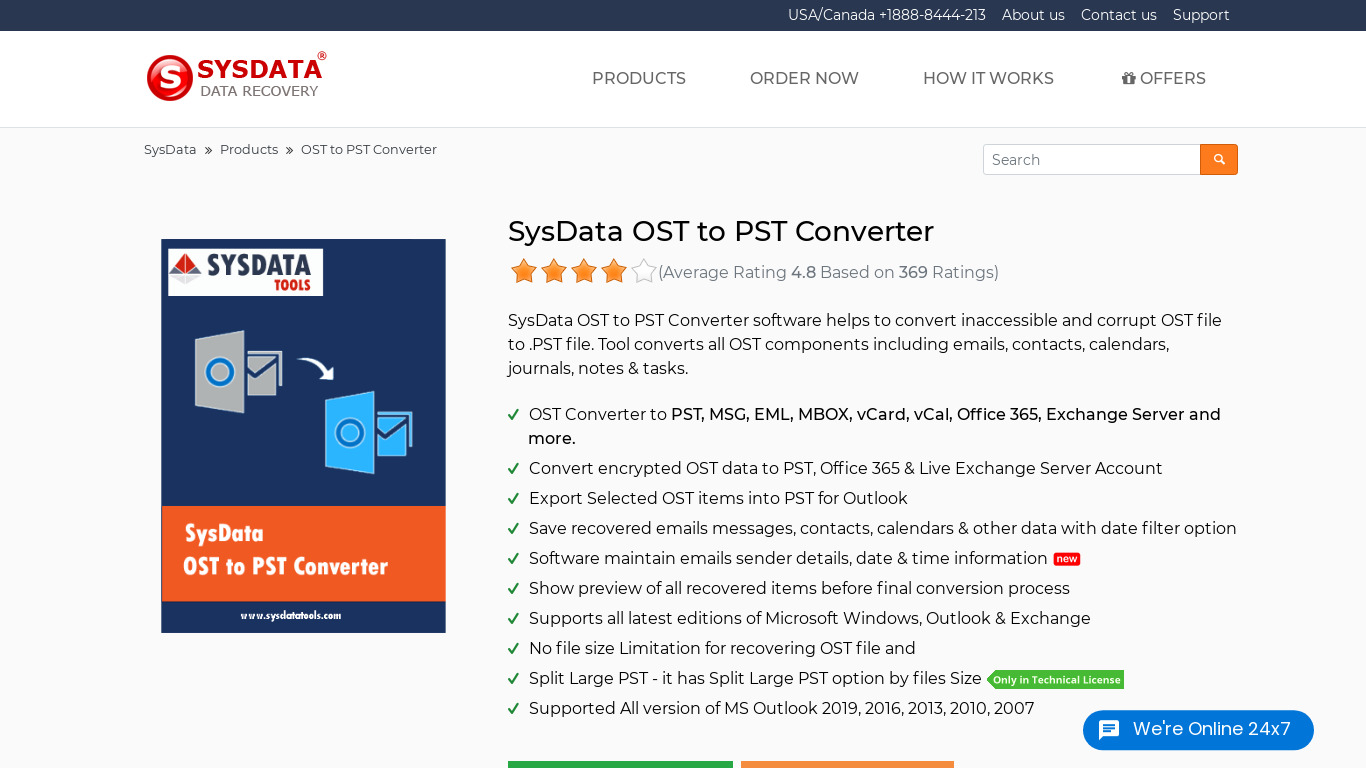 SysData OST to PST Converter Landing page