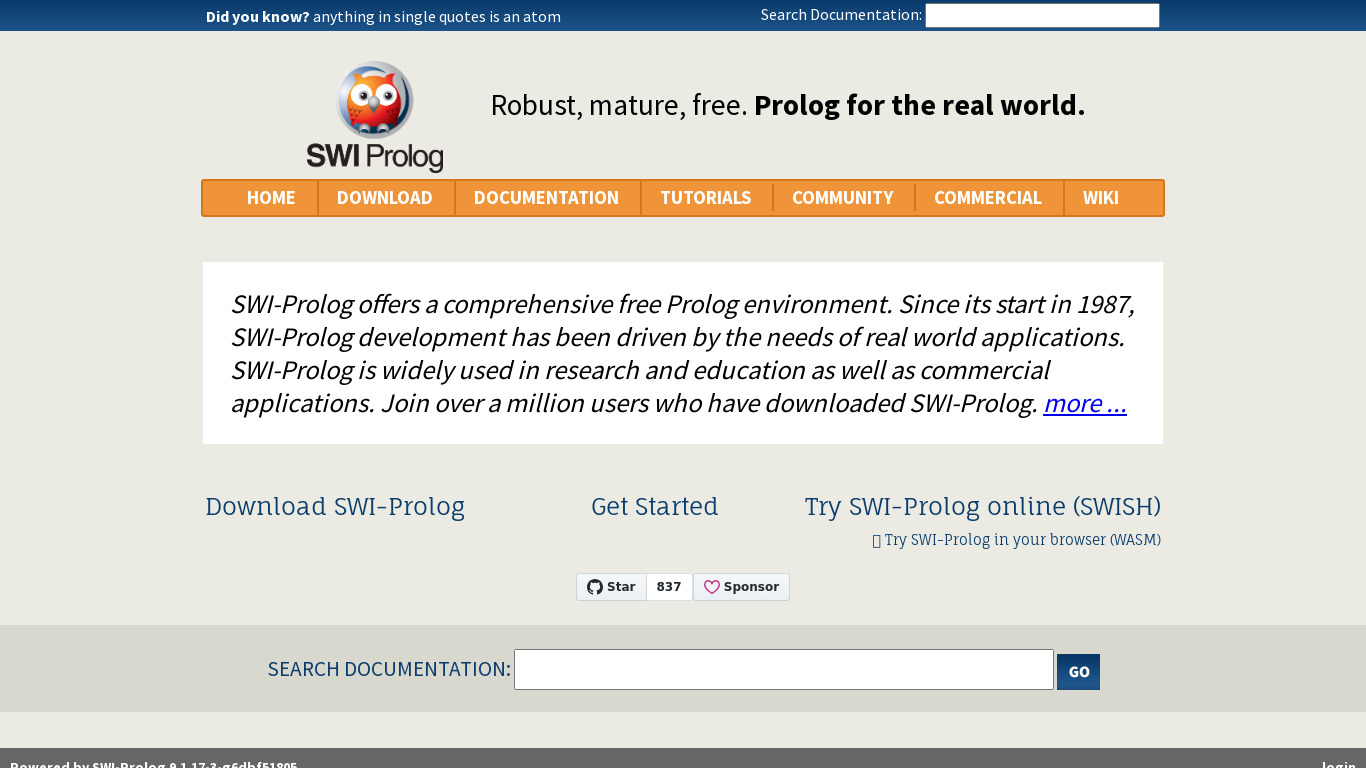 SWI Prolog Landing page