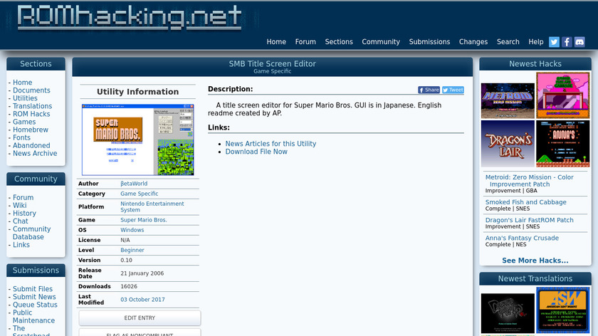 SMB Title Screen Editor Landing Page