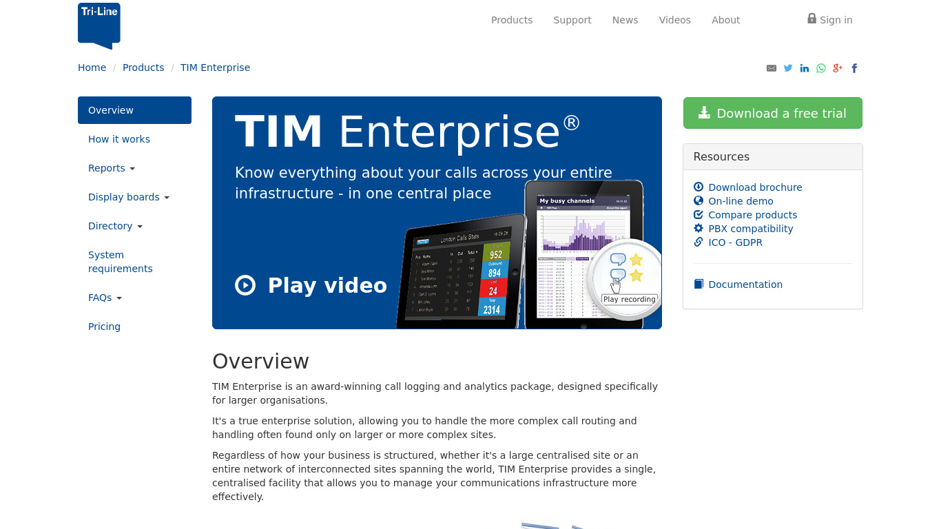TIM Enterprise Landing page
