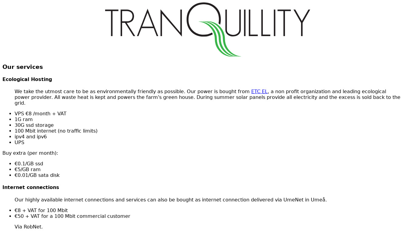 Tranquillity Landing page
