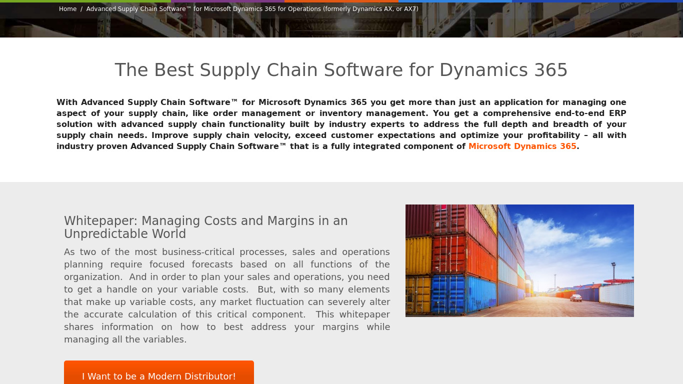 Advanced Supply Chain Software Landing page