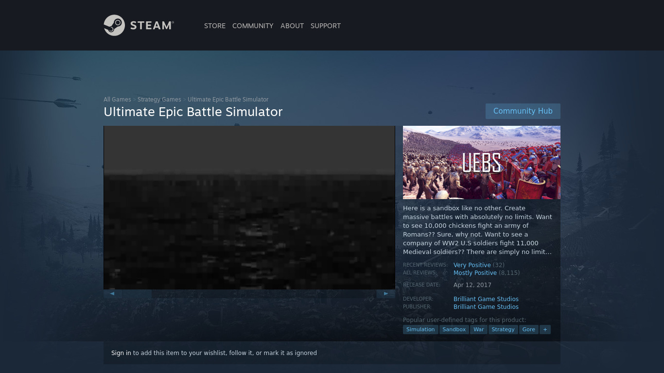 Ultimate Epic Battle Simulator Landing page