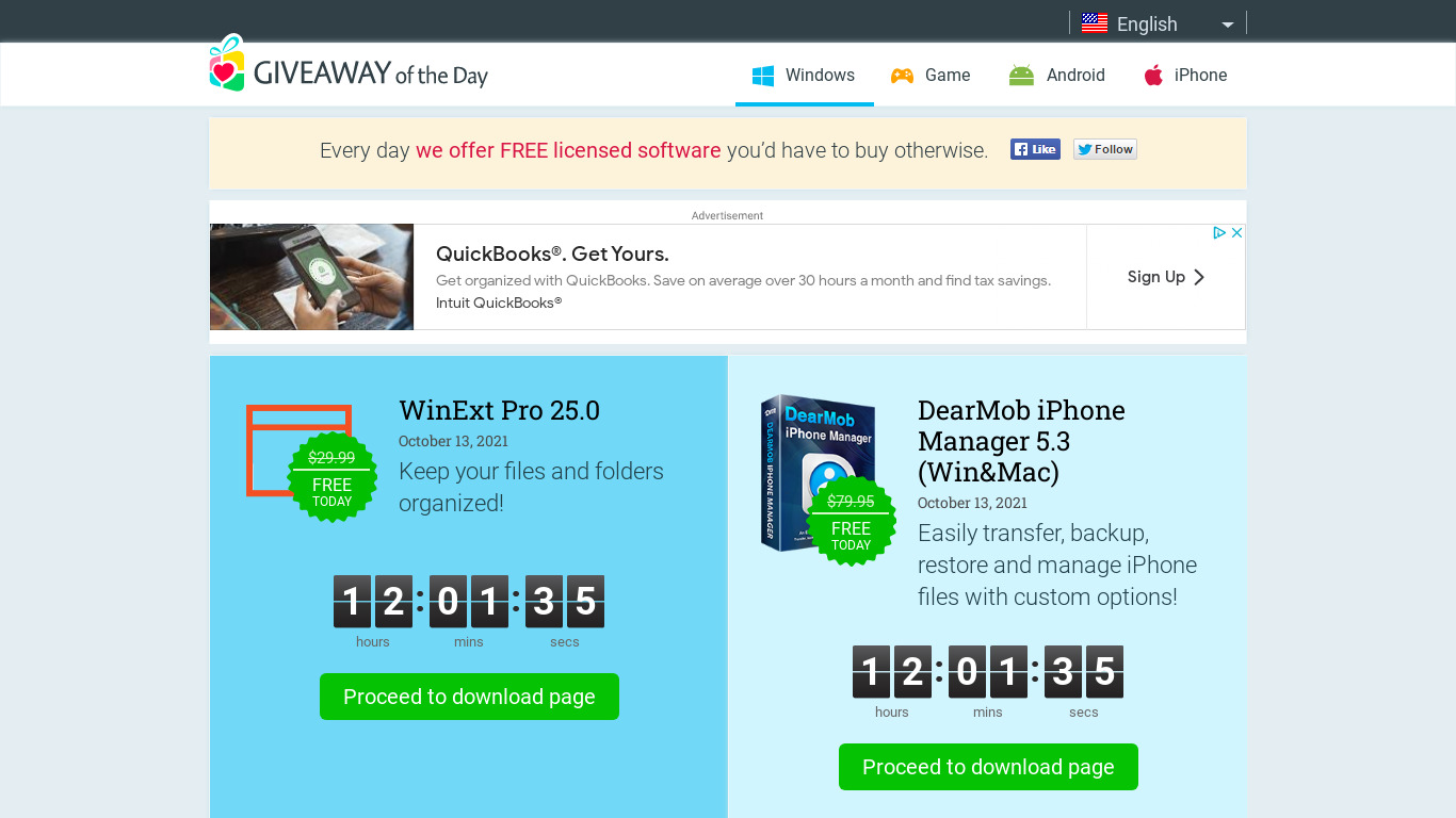 Giveaway of the Day Landing page
