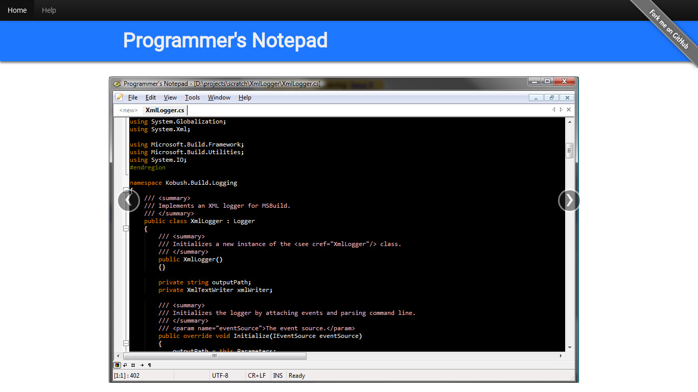 Programmer's Notepad Landing page