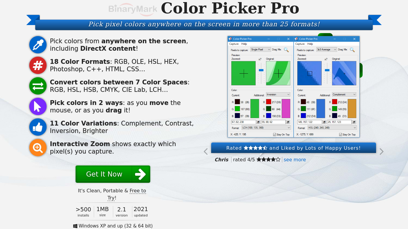Windows Color Picker Pro Landing page