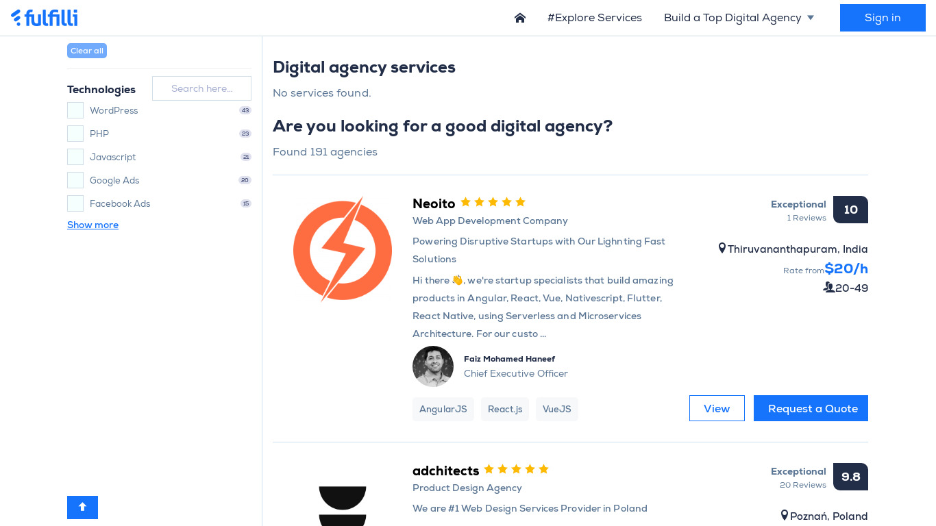 Digital Agency Search by Fulfilli Landing page