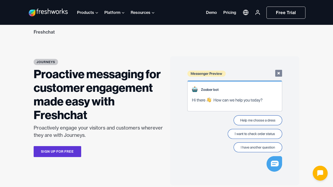 Proactive Messaging 2.0 by Freshchat Landing page