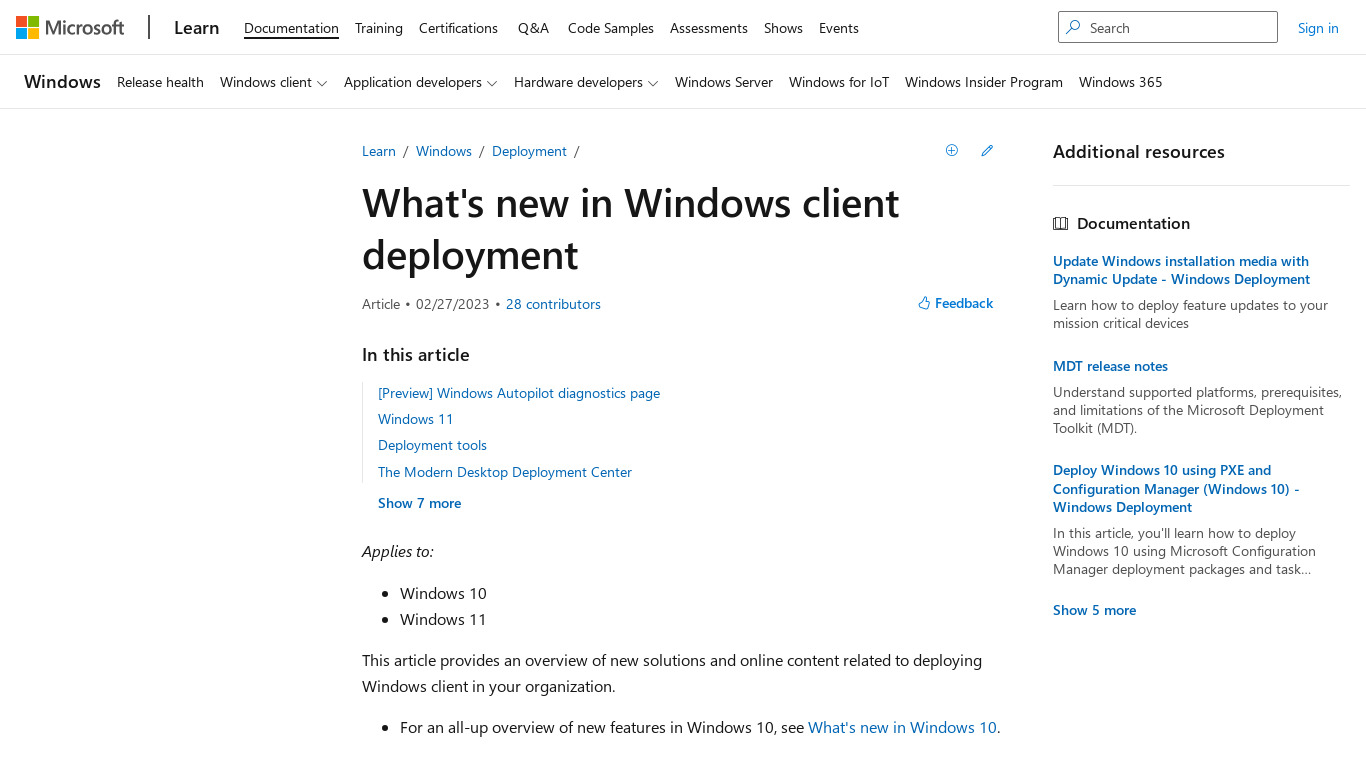 Windows Deployment Services Landing page