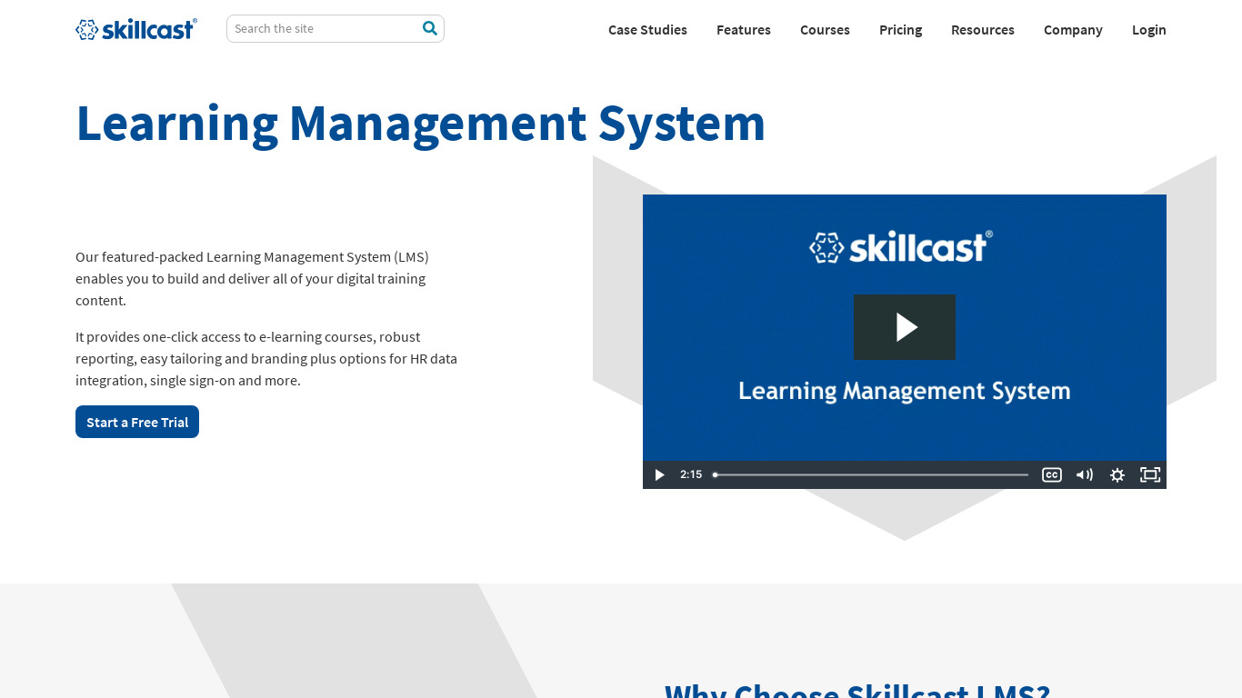 Skillcast Learning Management System Landing page