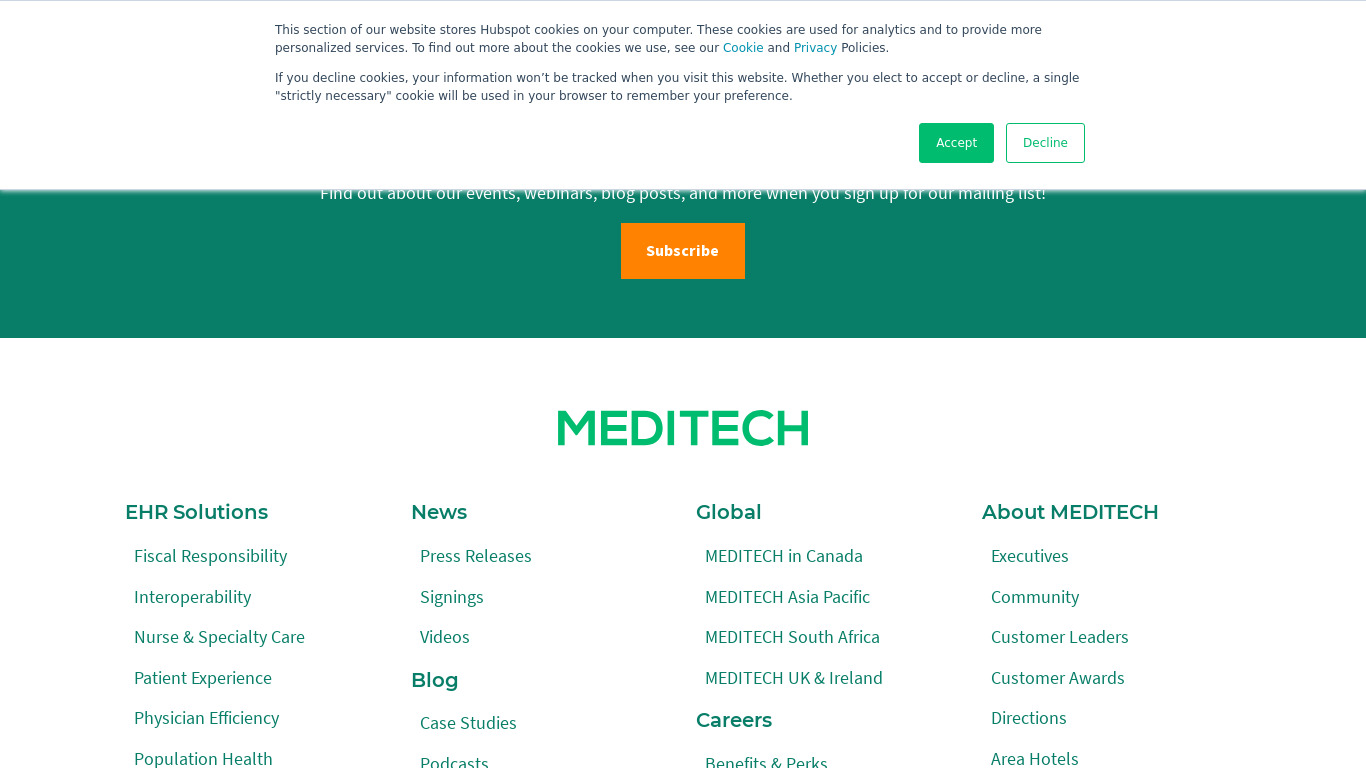 Meditech Electronic Health Records Landing page