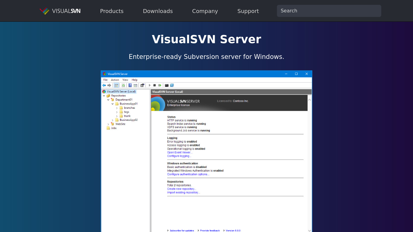 VisualSVN Server Landing page
