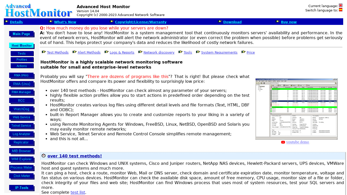Advanced Host Monitor Landing page