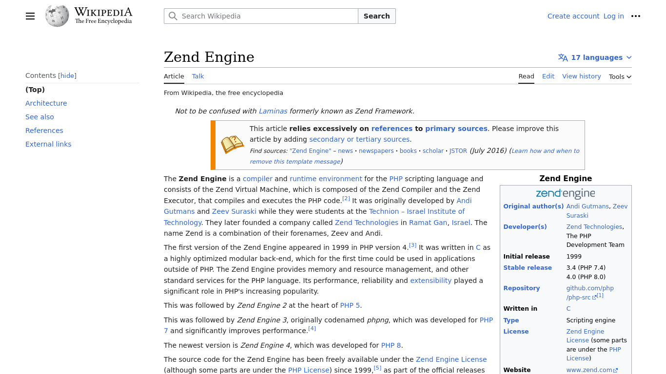 Zend Engine Landing page